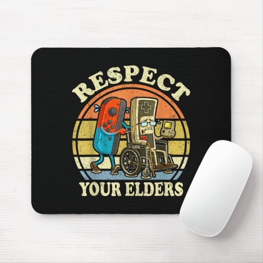 Tapis De Souris Respect Your Elders Retro Gaming Funny Controller  (Avec souris)
