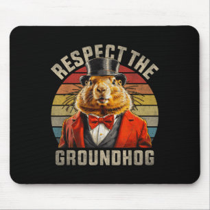 Tapis De Souris Respectez le Groundhog Ground Hog Retro Sunset Gro