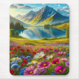 Tapis De Souris Ressort coloré/lac de montagne fleuri