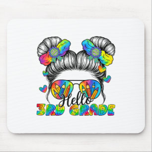Tapis De Souris Retour à l'école Tie Dye Bonjour 3e année Chignon 