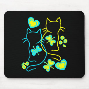 Tapis De Souris Rétro 80s Chats d'été Fleurs de coeur Chat Kitten