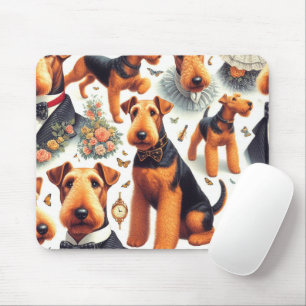 Tapis De Souris Retro Airedale Terrier sans fil