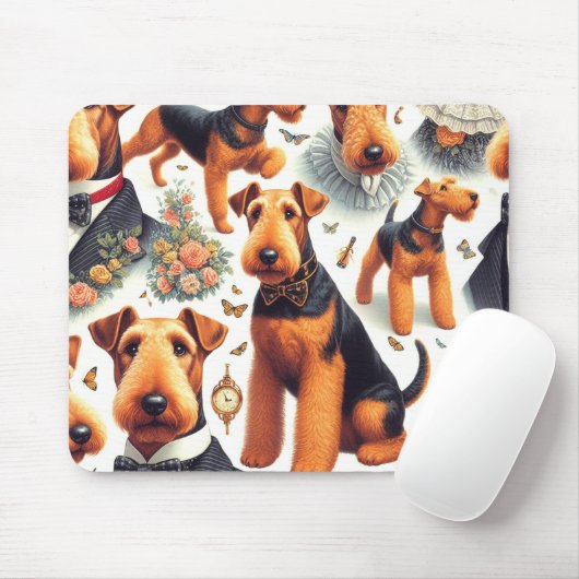 Tapis De Souris Retro Airedale Terrier sans fil (Avec souris)