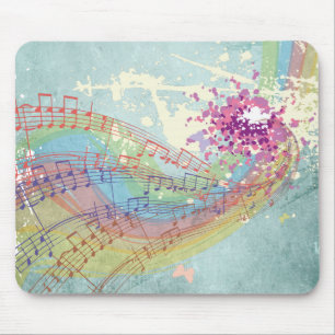 Tapis De Souris Retro Arc en ciel et notes musicales sur une textu