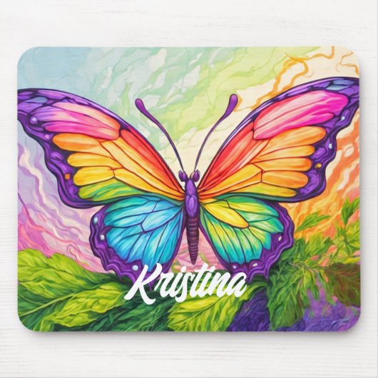 Tapis De Souris Retro Artistic Custom Butterfly Monogram Name (Devant)