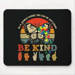 Tapis De Souris Retro Be Kind Puzzle Papillon ASL Enseignant Autis
