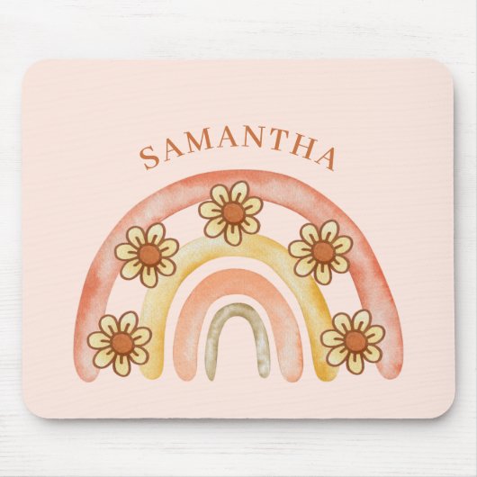 Tapis De Souris Retro Boho Rainbow Name Mousepad (Devant)