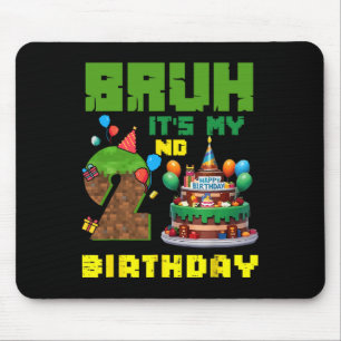 Tapis De Souris Retro Bruh C'est mon 2e anniversaire Gâteau Pixel 