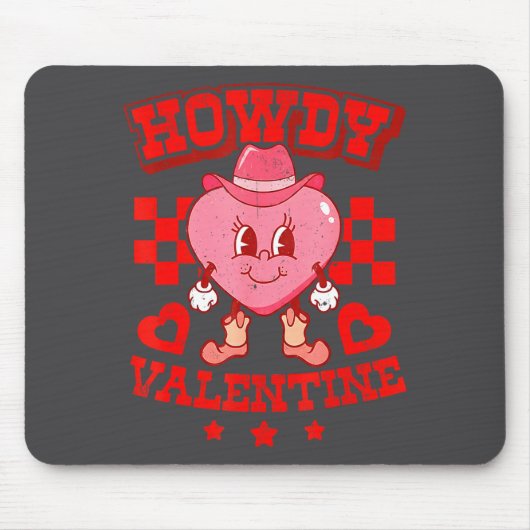 Tapis De Souris Retro Checkered Howdy Western Valentines Day Cowbo (Devant)