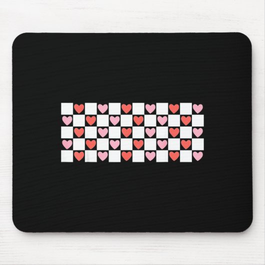 Tapis De Souris Retro Checkered Red And Nk Hearts Valentines Day (Devant)