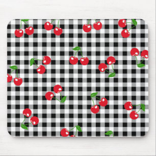 Tapis De Souris Retro Cherry En vichy mignonne Rouge et Noir À dam
