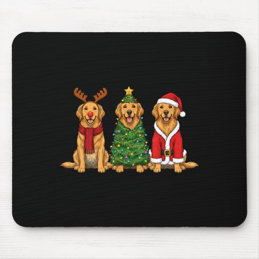 Tapis De Souris Retro Christmas Golden Retriever Santa Reindeer Do (Devant)