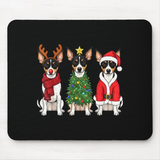 Tapis De Souris Retro Christmas Rat Terrier Santa Reindeer Dog Lov (Devant)