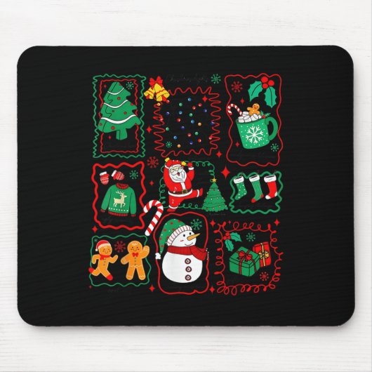 Tapis De Souris Retro Christmas Santa Claus Cocoa Xmas Tree Snowma (Devant)