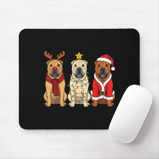 Tapis De Souris Retro Christmas Shar Pei Santa Reindeer Dog Lover (Avec souris)
