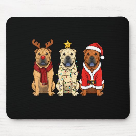 Tapis De Souris Retro Christmas Shar Pei Santa Reindeer Dog Lover (Devant)