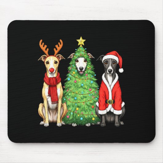 Tapis De Souris Retro Christmas Whippet Santa Reindeer Dog Lover  (Devant)