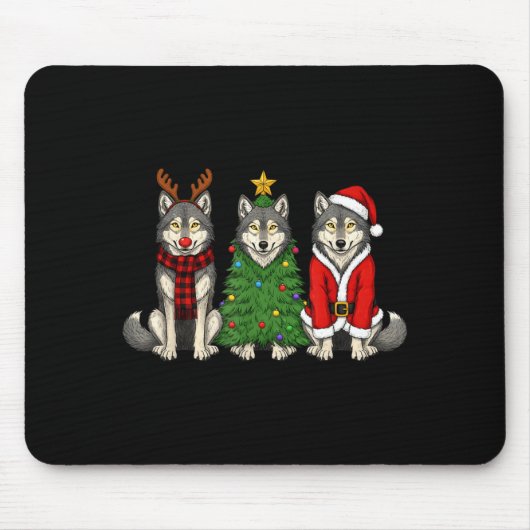 Tapis De Souris Retro Christmas Wolf Santa Reindeer (Devant)