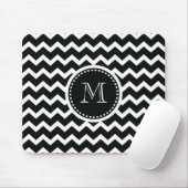 Tapis De Souris Rétro élégance de zigzag noir et blanc de Chevron (Avec souris)