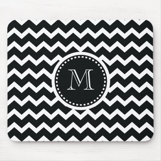 Tapis De Souris Rétro élégance de zigzag noir et blanc de Chevron (Devant)
