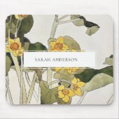 Tapis De Souris Retro Elegant Rustique Jaune Vert Daffodile Floral (Devant)