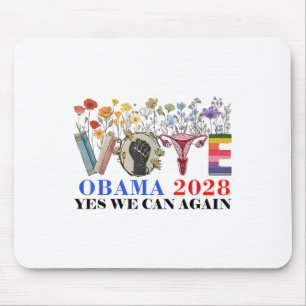 Tapis De Souris Retro Floral Vote Obama 2028 Oui Nous Pouvons À No