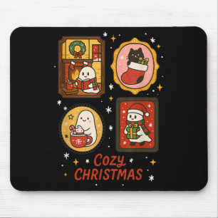 Tapis De Souris Retro Funny Cosy Cadre de Noël Fantôme Chat Cute X