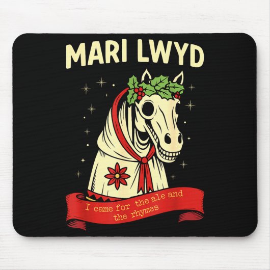 Tapis De Souris Retro Funny Folklore Skeleton Horse Mari Lwyd Yule (Devant)