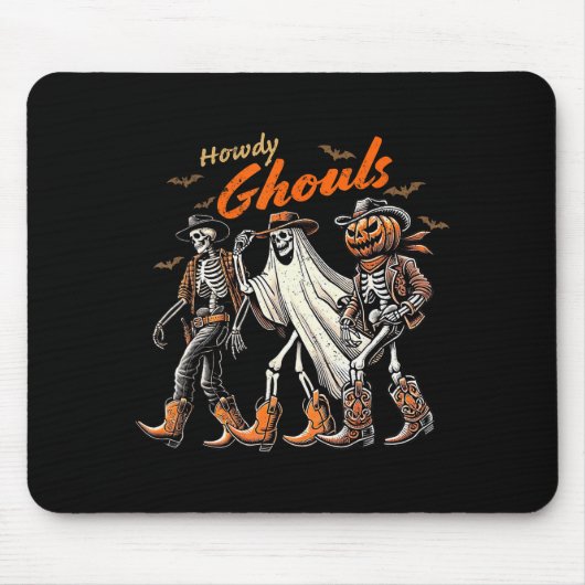 Tapis De Souris Retro Howdy Ghouls Skeleton Cowboy Western Rodeo H (Devant)