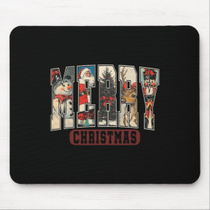 Tapis De Souris Retro Joyeux Noël Père Noël Noël Noël Arbre Snowma