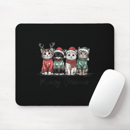 Tapis De Souris Retro Meowy Christmas Cute Cats With Santa Claus H (Avec souris)