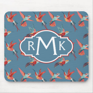 Tapis De Souris Rétro monogramme du motif   de colibri