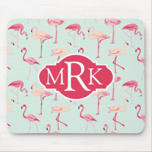 Tapis De Souris Rétro monogramme du motif de Flamant rose