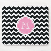 Tapis De Souris Rétro monogramme rose et noir élégant de Chevron (Devant)