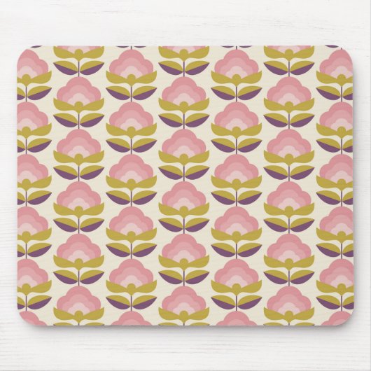 Tapis De Souris Rétro motif floral rose et pourpre (Devant)