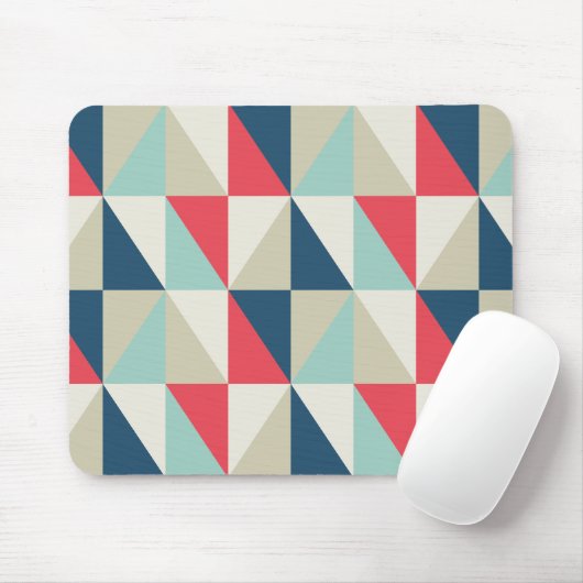 Tapis De Souris Rétro motif rouge et bleu géométrique de triangles (Avec souris)