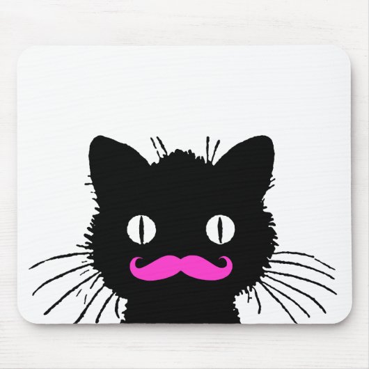 TAPIS DE SOURIS RÉTRO MOUSTACHE ROSE DRÔLE NOIRE DE CAT (Devant)