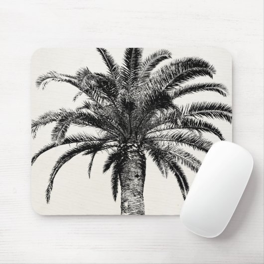 Tapis De Souris Rétro palmier tropical d'île en noir et blanc (Avec souris)