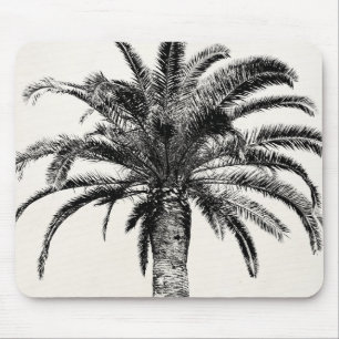 Tapis De Souris Rétro palmier tropical d'île en noir et blanc
