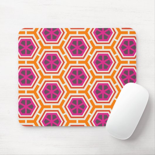 Tapis De Souris Retro Pink and Orange Modern Geometric Pattern (Avec souris)