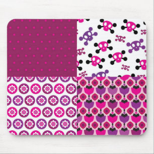 Tapis De Souris Rétro point de polka de crâne de fleur