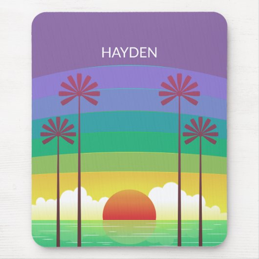 Tapis De Souris Retro Purple Sunset Palm Trees Art Personalised (Devant)