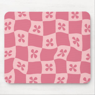 Tapis De Souris Retro rose À damiers motif floral