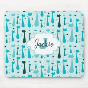 Tapis De Souris Rétro silhouette atomique de Kitty dans Teal