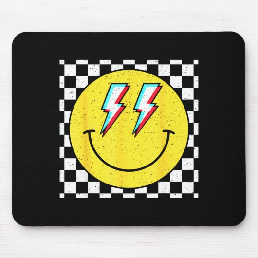 Tapis De Souris Retro Smile Face Checkered Pattern Preppy Happy Fa (Devant)
