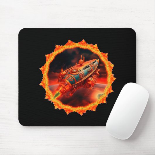 Tapis De Souris Retro Steampunk Moon Rocket (Avec souris)