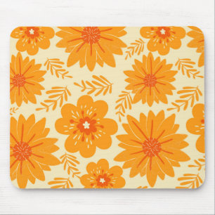 Tapis De Souris Retro Vintage Orange Botanique Fleur Motif Automne