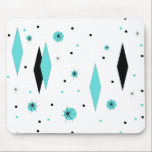 Tapis De Souris Rétros diamants et Starbursts Mousepad de<br><div class="desc">Diamants et le Starbursts Mousepad de cette les rétros turquoise est une nouvelle prise sur un style vintage. Il comporte les starbursts kitschy et noirs sur le pois de turquoise, entourage des formes géométriques, de turquoise et de diamant noir. Customisez la couleur d'arrière - plan sur ce produit moderne de...</div>