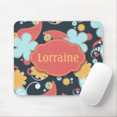 Tapis De Souris Rétros floraux - ajoutez un nom - (Avec souris)