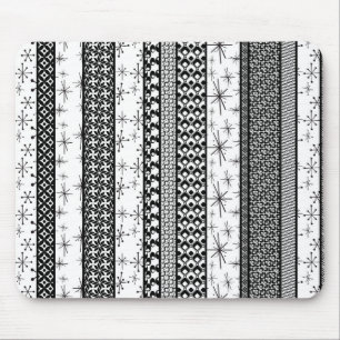 Tapis De Souris Rétros rayures noires et blanches 1 de motif